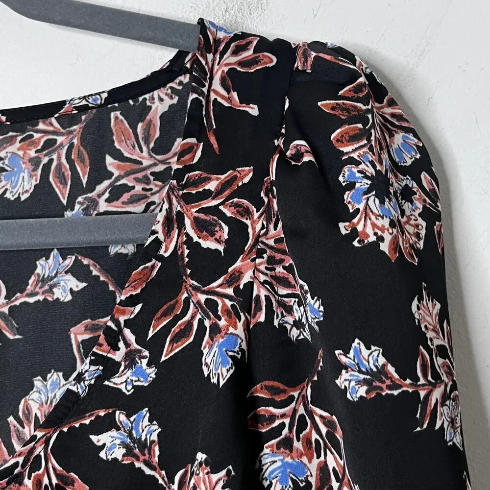 Free People Women's Santiago Top XS Black Floral Print Cropped Smocked OB1047028